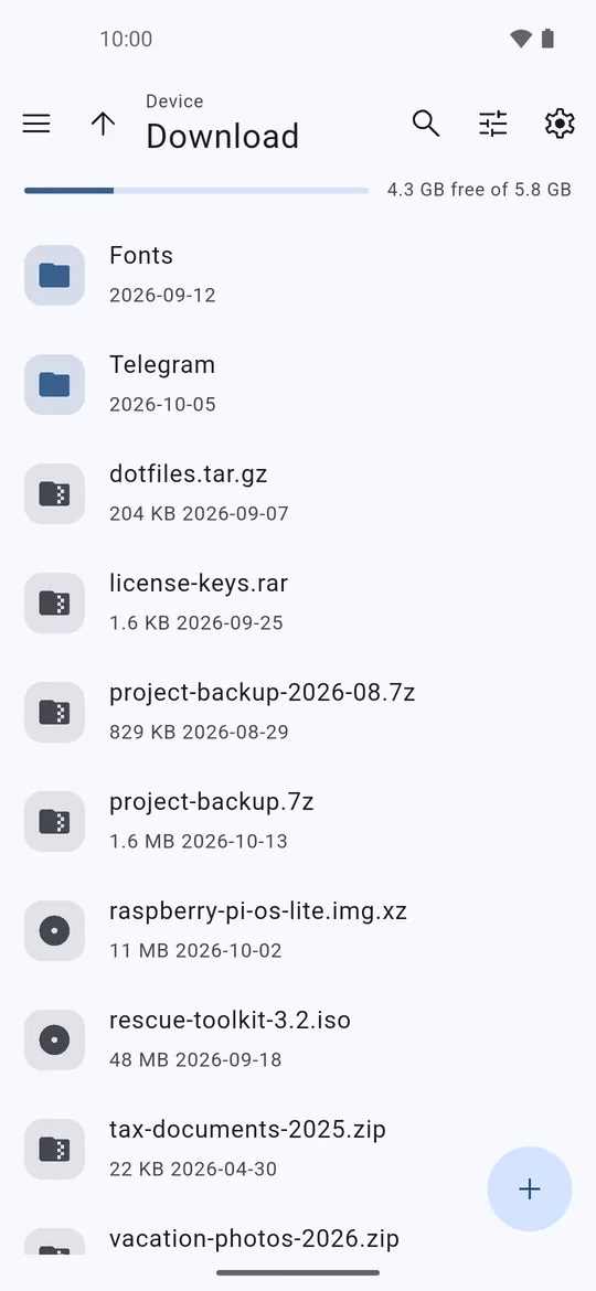 Packrat file list with archives