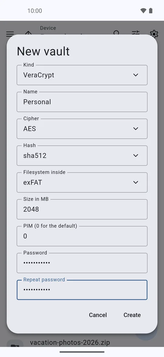 Create a VeraCrypt vault