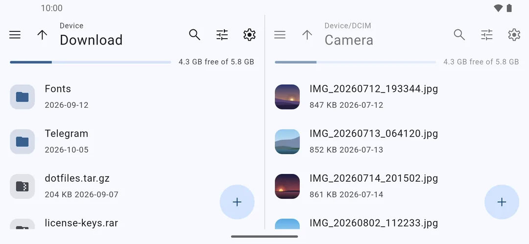 Two-panel mode in landscape